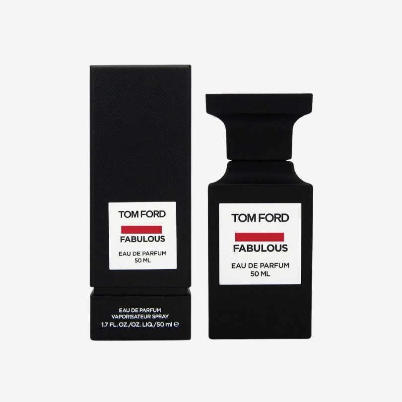 Tom Ford Fabulous perfume bottle in matte black with bold white label and luxury design