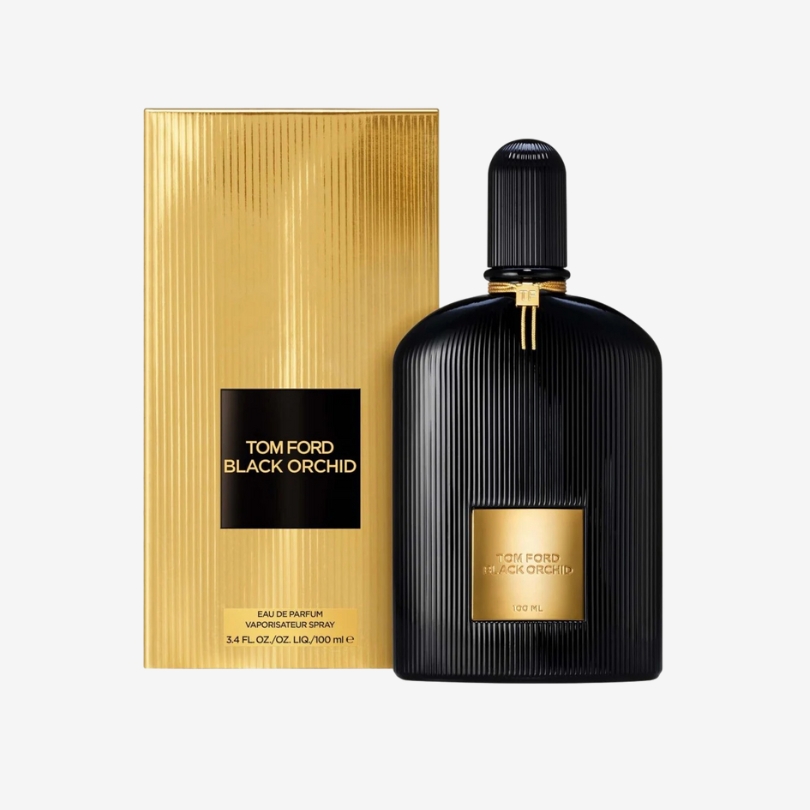 Tom Ford Black Orchid perfume bottle in sleek black design with luxurious gold label