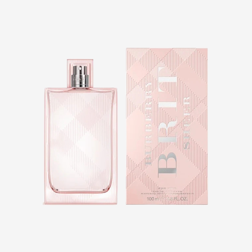 Burberry Brit Sheer perfume bottle with light pink hue and minimalist feminine design