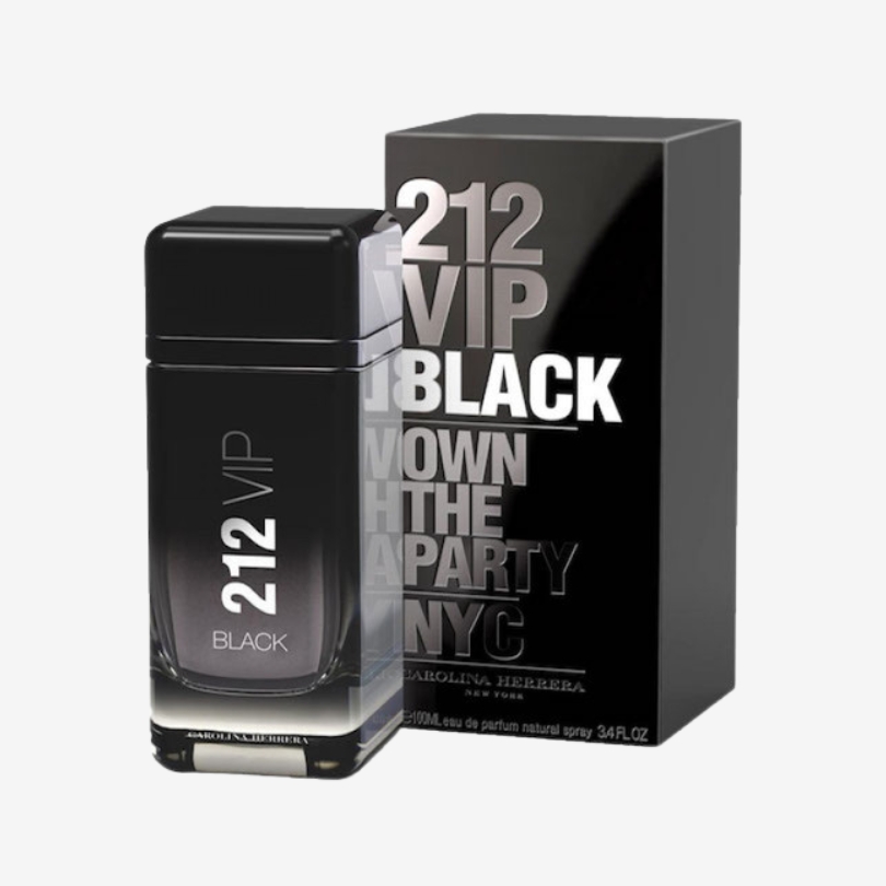 212 VIP Black perfume bottle with sleek black-to-clear gradient and bold modern shape