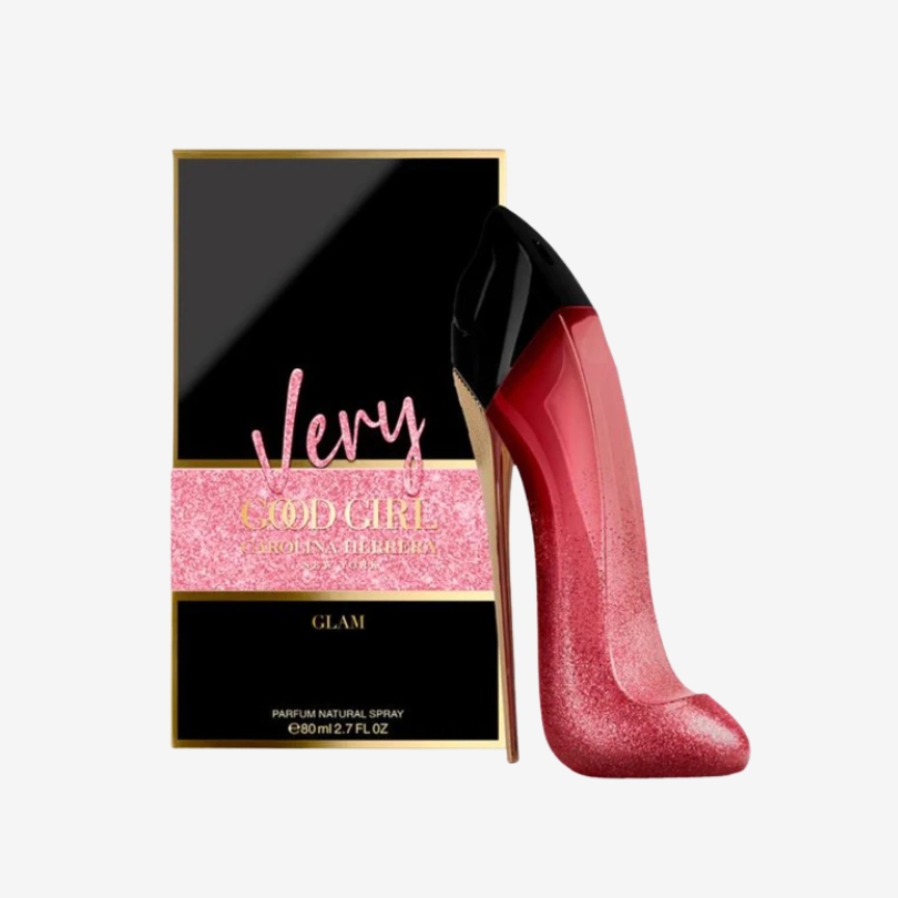 Very Good Girl Glam perfume bottle shaped like a high heel in glittery red finish