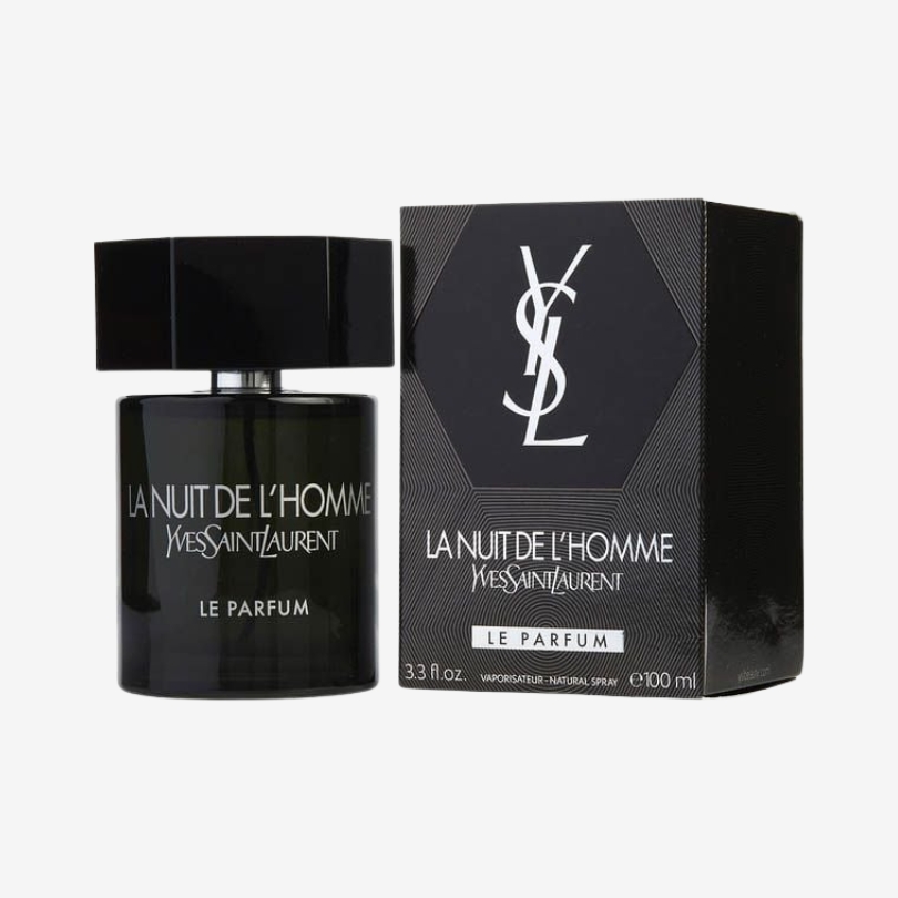La Nuit De L’Homme Le Parfum bottle by YSL in sleek black glass with bold, masculine design